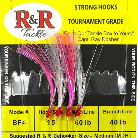 R&R BF4 Bait Rig - 4 (size 15) hooks with hot pink/white nylon feathers