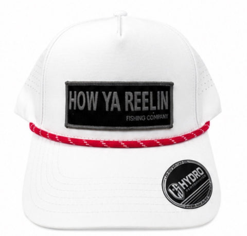 How Ya Reelin Hydro Performance Hats White w Pink Rope How Ya Reelin