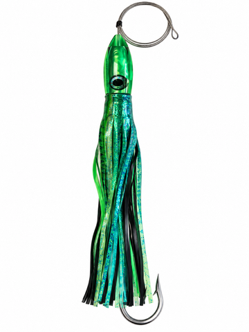 RIGGED Moyes Lures Large Ono Bullet - Green Head - Green/Blue Skirt
