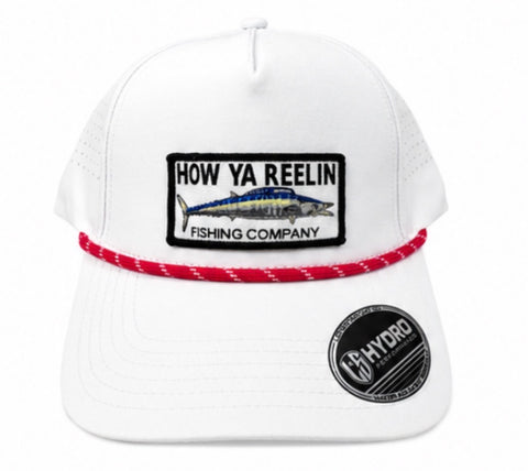 How Ya Reelin Hydro Performance Hats White w Pink Rope Wahoo