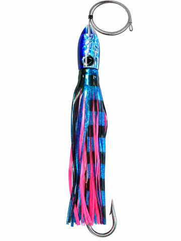 RIGGED Moyes Lures Large Ono Bullet - Blue Head - Blue/Pink Skirt