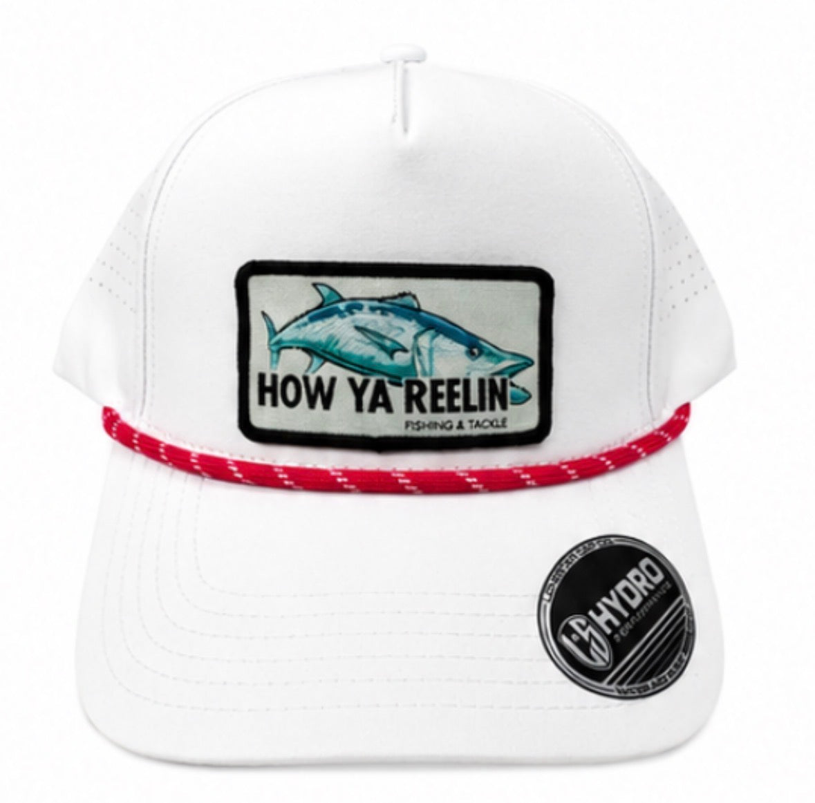 How Ya Reelin Hydro Performance Hats White w Pink Rope Kingfish