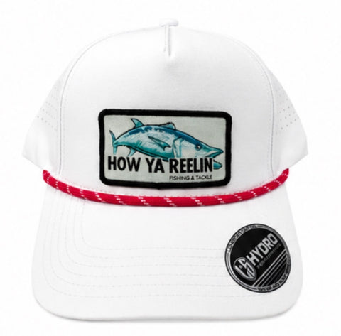 How Ya Reelin Hydro Performance Hats White w Pink Rope Kingfish