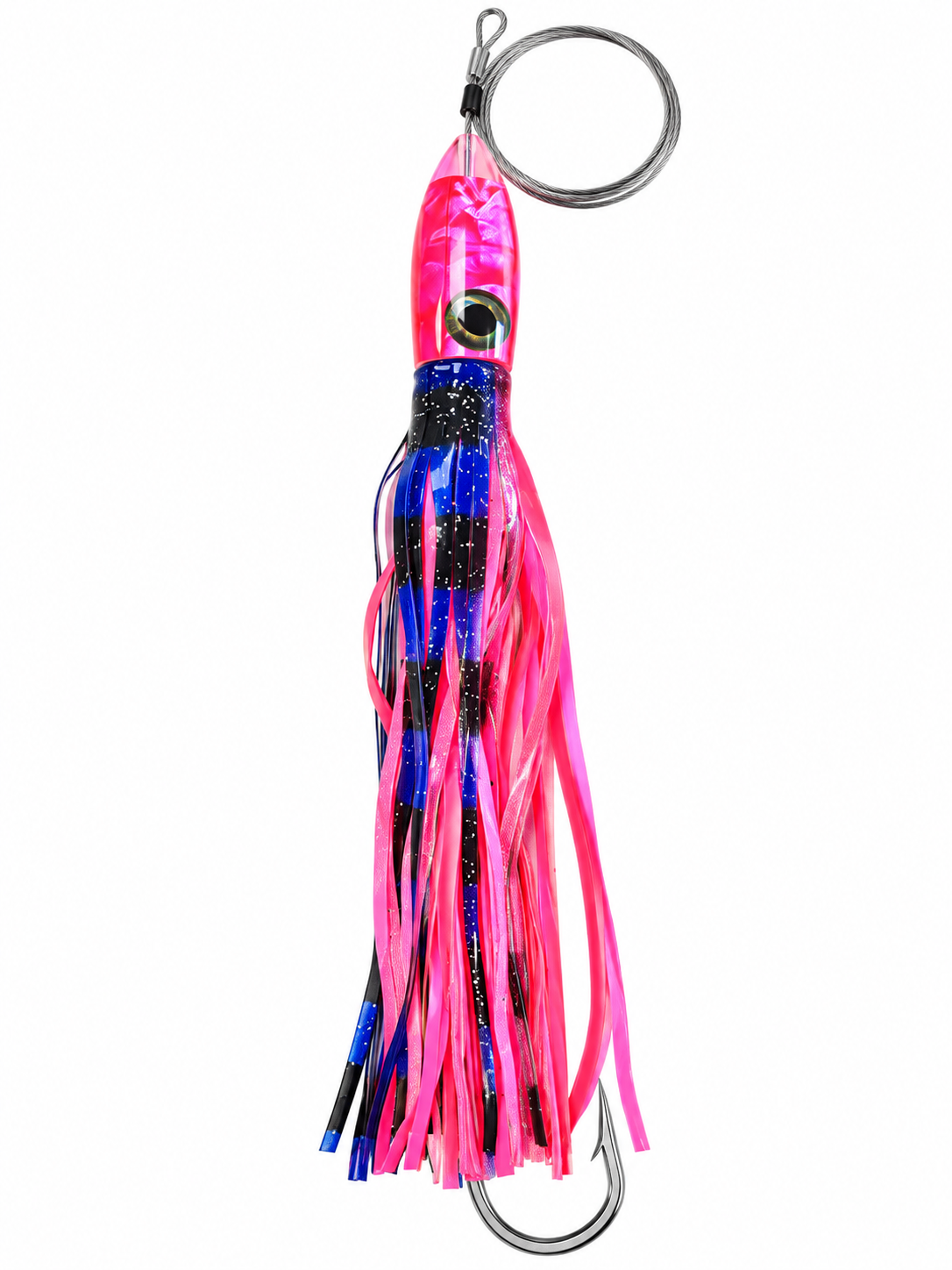 RIGGED Moyes Lures Large Ono Bullet - Pink Head - Pink/Blue Skirt