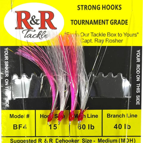 R&R BF4 Bait Rig - 4 (size 15) hooks with hot pink/white nylon feathers