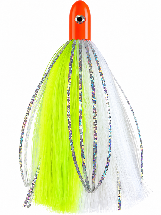 UNRIGGED How Ya Reelinander Wahoo Lure - Orange Head - Chartreuse/White - Silver Flash