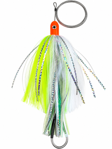 RIGGED How Ya Reelinander Wahoo Lure - Orange Head - Chartreuse/White - Silver Flash