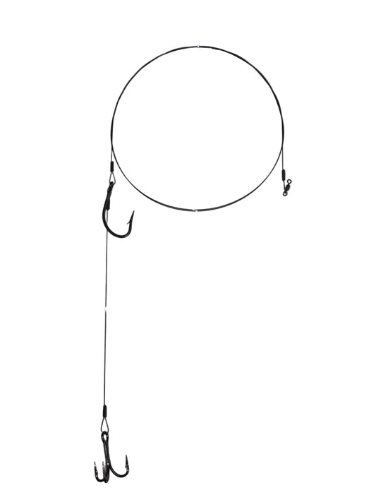 All Titanium Crimped Flat Rig (10pk): 50 lb Trace Wire / Mustad J-Hook / VMC Treble