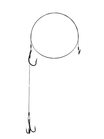 All Titanium Crimped Flat Rig (10pk): 50 lb Trace Wire / Mustad J-Hook / VMC Treble