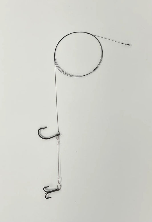 Single Pogie Rig (10pk): 40lb    #7 Trace Wire    Mustad J-Hook    VMC Treble