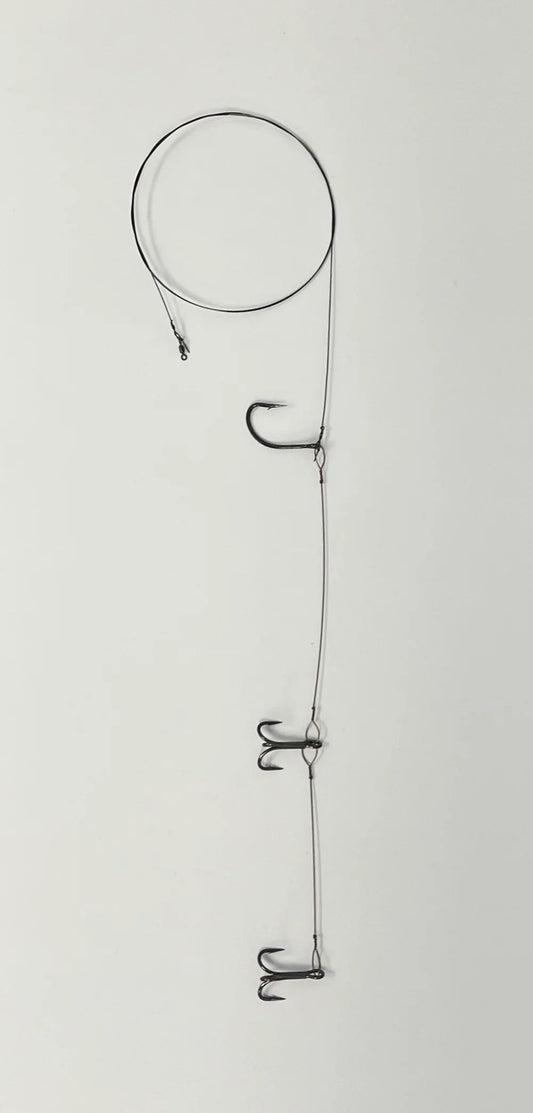 Titanium Double Flat Rig (10pk):   #8 Trace Wire  /  Mustad J-Hook  /  VMC (Treble)