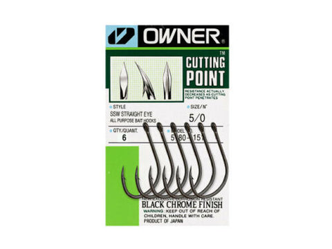 chrome fishing hooks Black Chrome Owner Cutting Point SSW Straight Eye – howyareelintackle